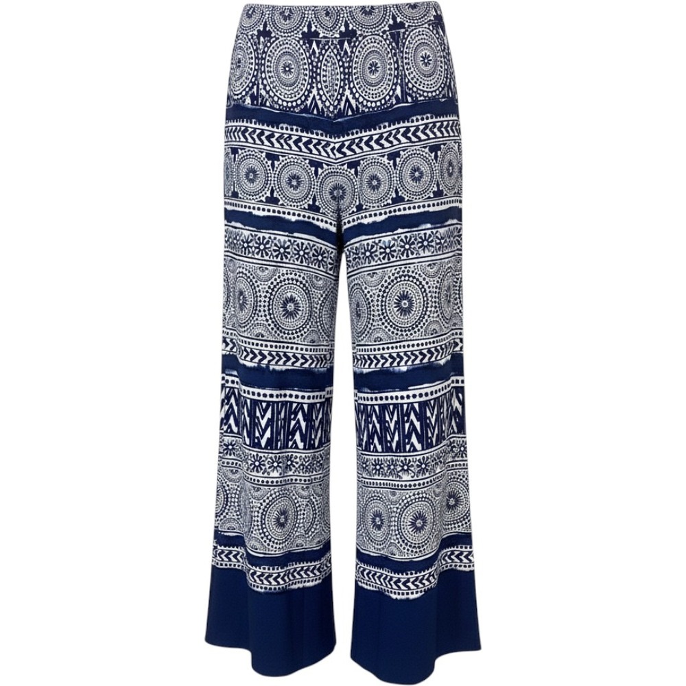 Chicos 1 Blue White Medallion Print Wide Leg Palazzo Pants Medium Boho